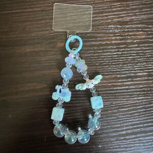 Blue Cinnamaroll Sanrio Angel Beaded Cell Phone Wristband Lanyard Keychain NEW